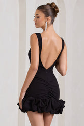 Black Strappy Mini Dress With Ruffle Trim